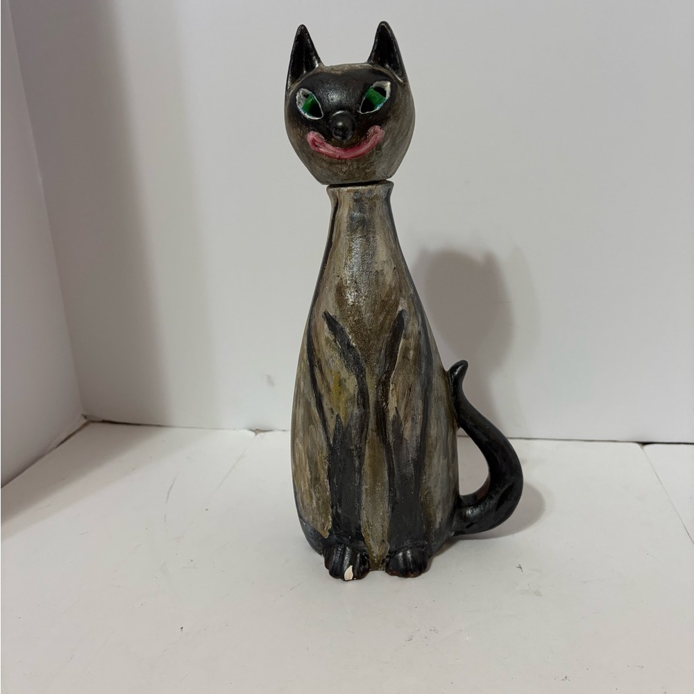 Handcrafted Cat Figurine Decanter - Black and Brown